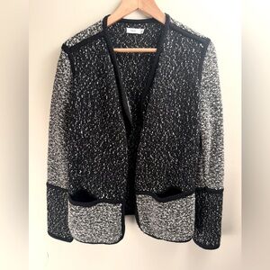Vince Textured Boucle Tweed Drape Front Jacket Coatigan Cardigan Large blk/gray